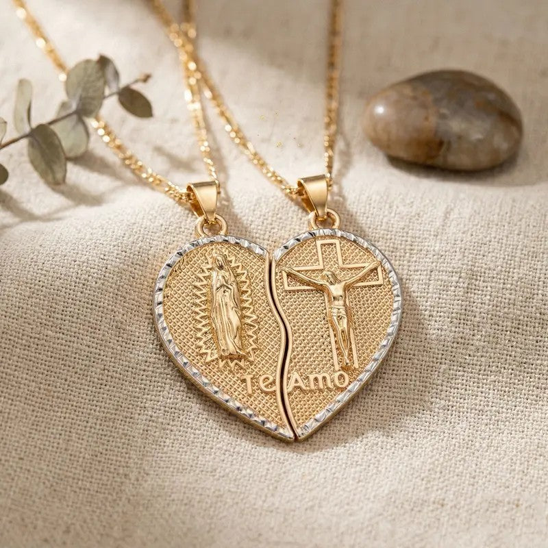 2pc Romantic Virgin Mary Heart Necklace Set