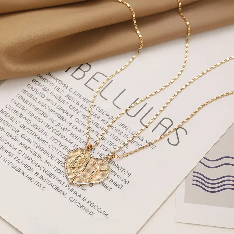 2pc Romantic Virgin Mary Heart Necklace Set