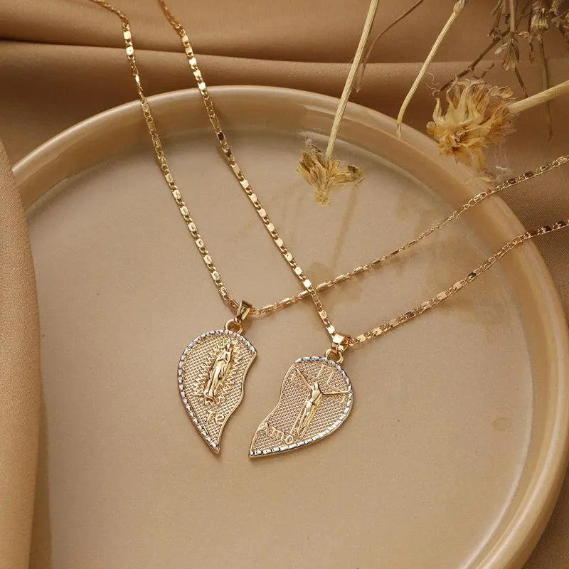 2pc Romantic Virgin Mary Heart Necklace Set