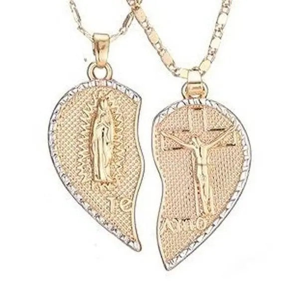 2pc Romantic Virgin Mary Heart Necklace Set