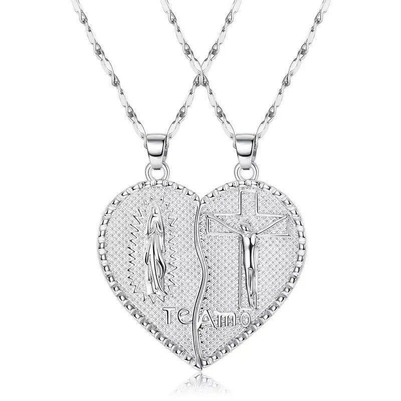 2pc Romantic Virgin Mary Heart Necklace Set