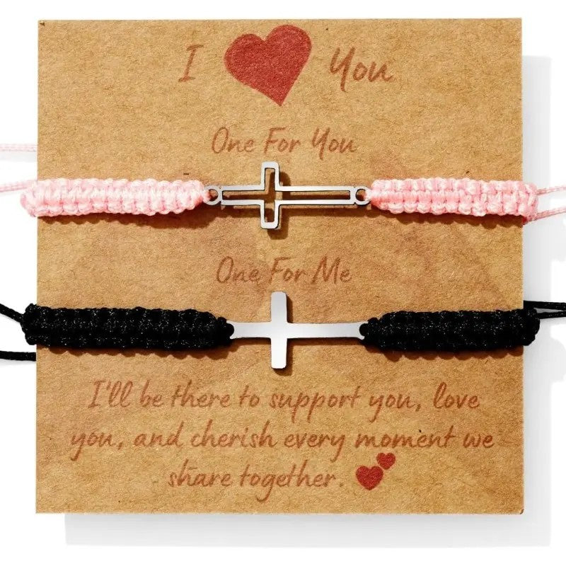2pc Romantic Woven Cross Bracelet Set