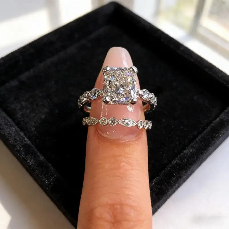 Elegant Square Cut Bridal Ring Set