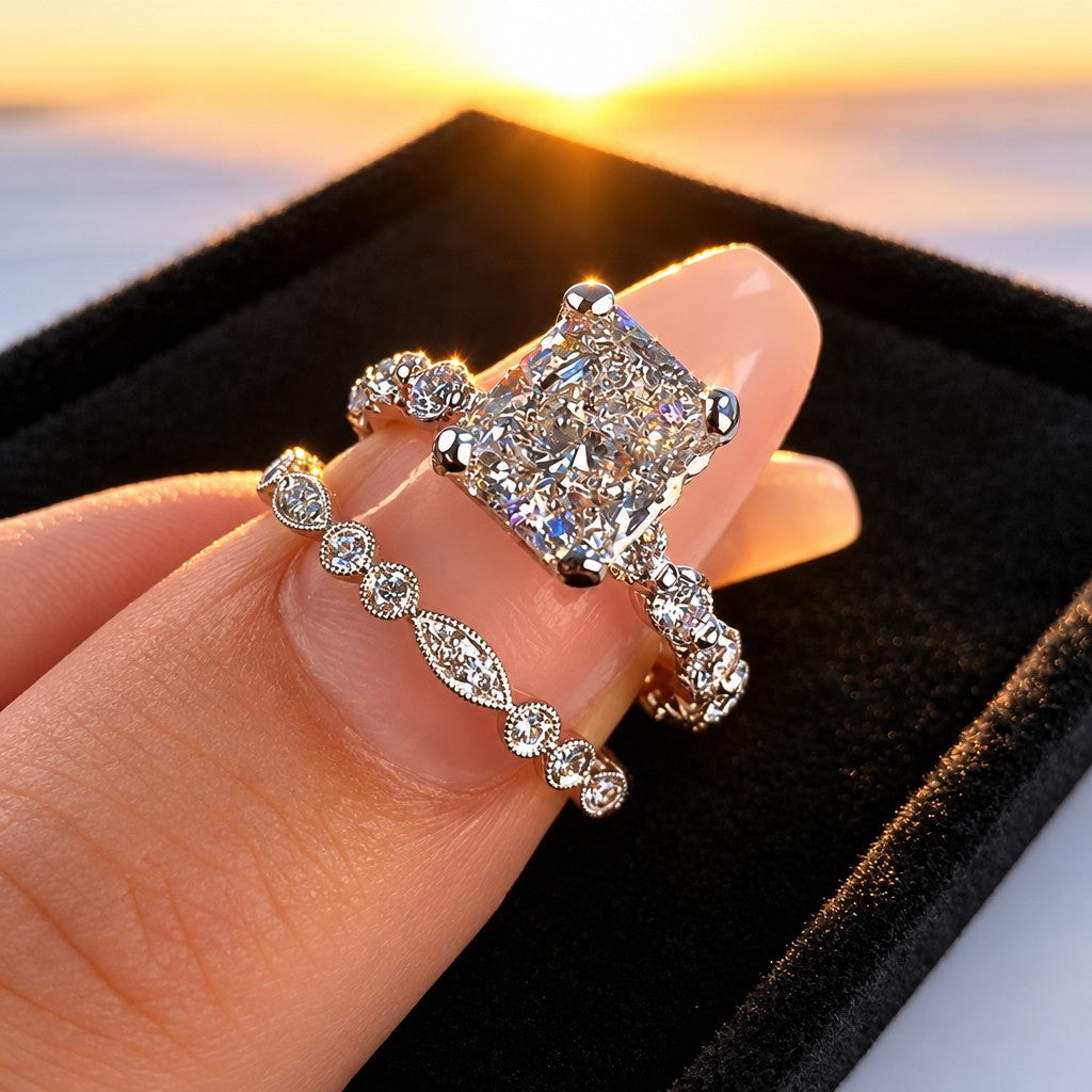Elegant Square Cut Bridal Ring Set