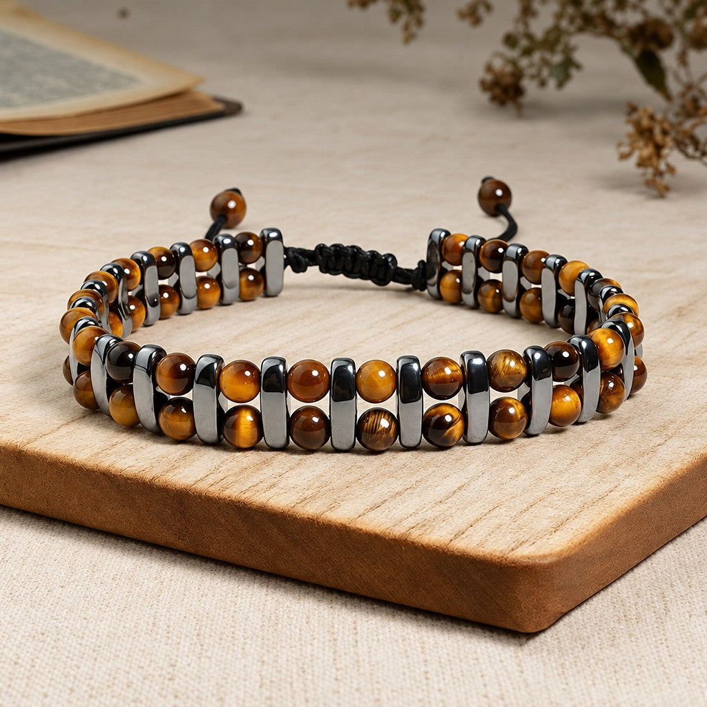 Boho Tiger Eye & Hematite Beaded Bracelet