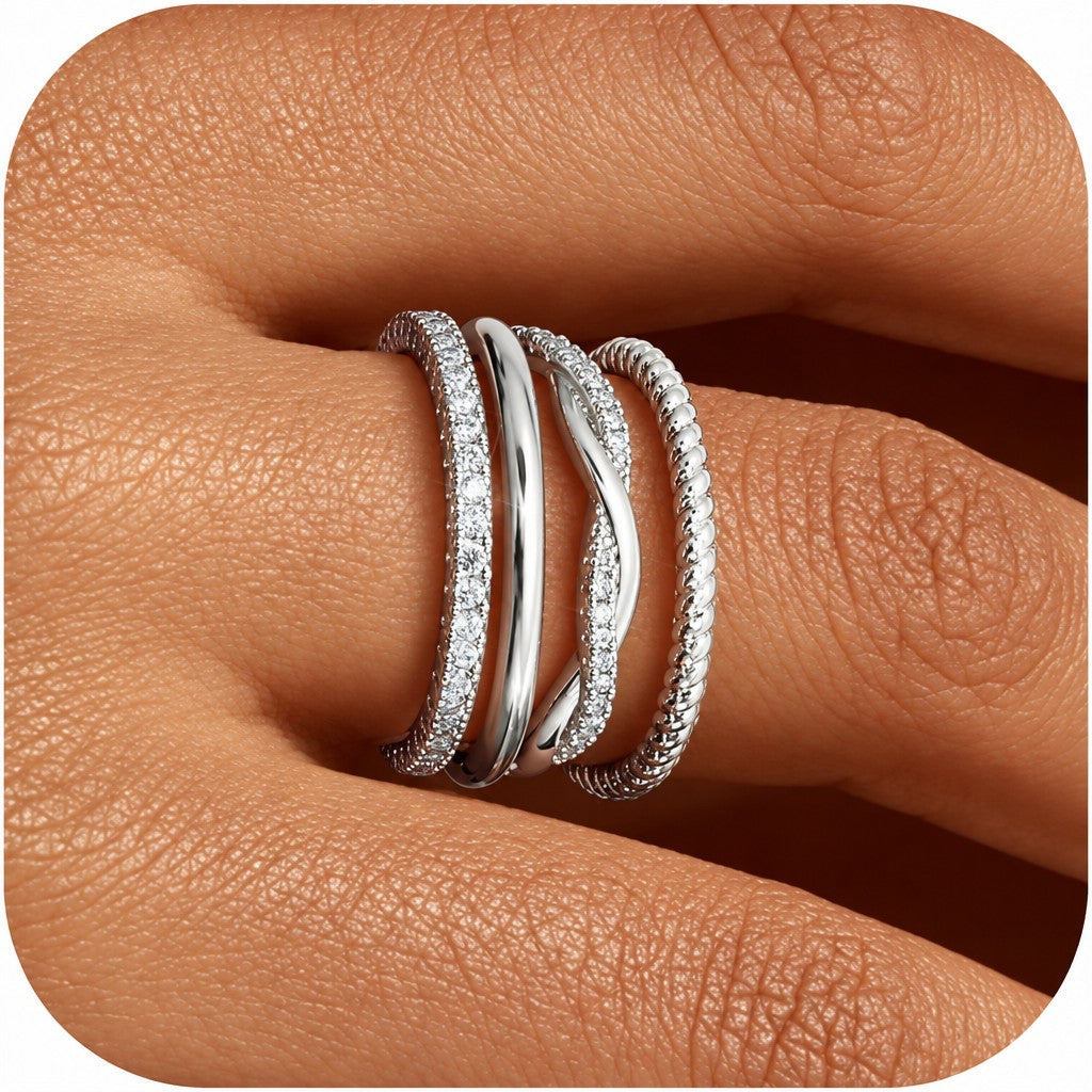 14k Dainty Pave & Twisted Stacked Ring Set