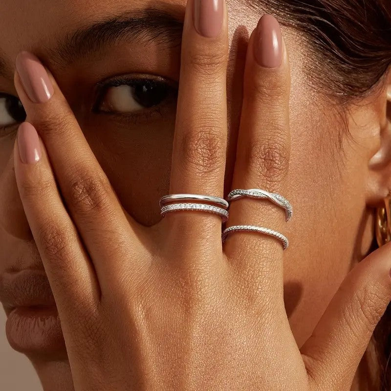 14k Dainty Pave & Twisted Stacked Ring Set