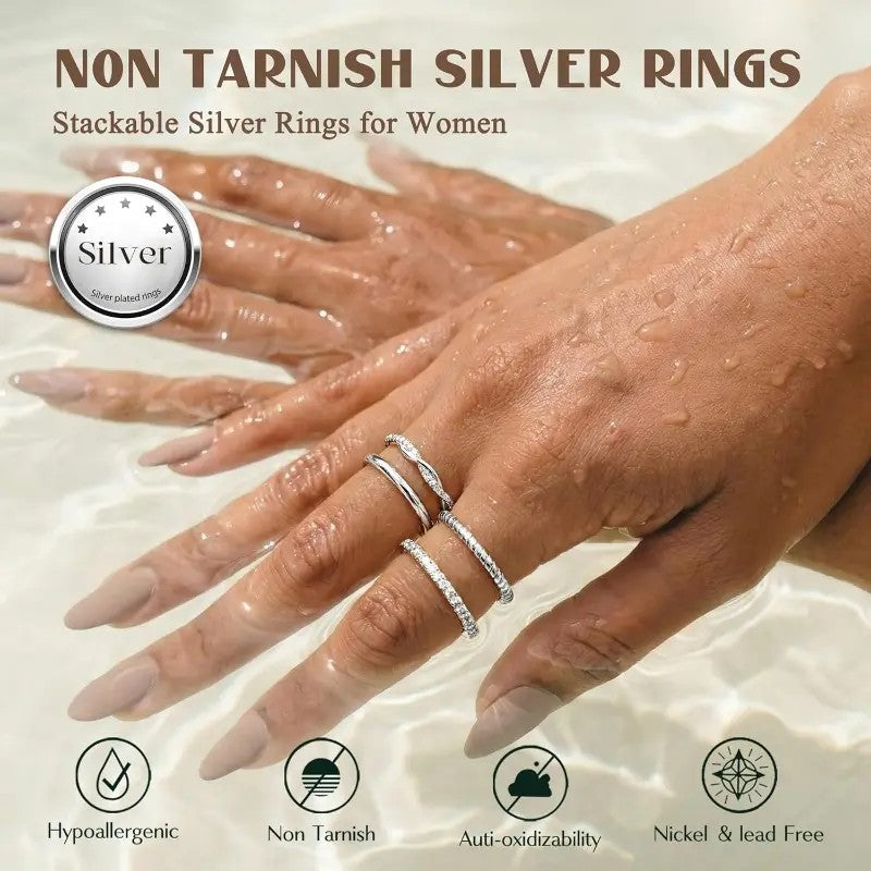 14k Dainty Pave & Twisted Stacked Ring Set