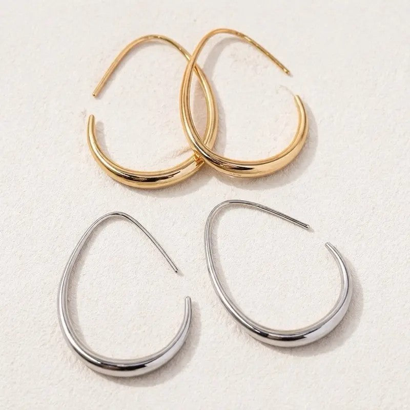 Classy Minimalist Teardrop Open Hoop Earrings