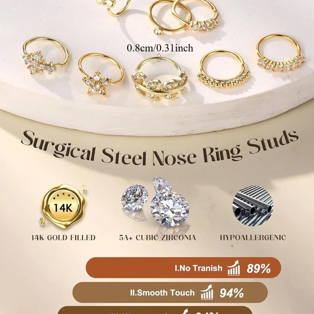 16pc Dainty Floral & Heart Nose Ring Set