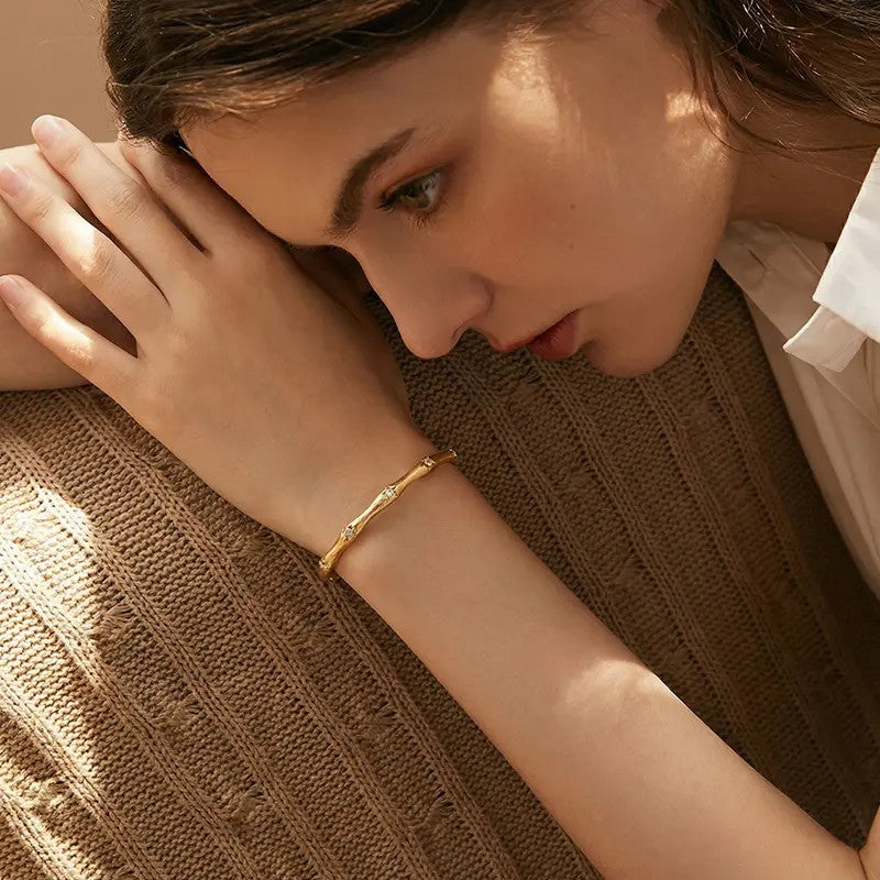 Dainty Matte Brushed Wave Bangle