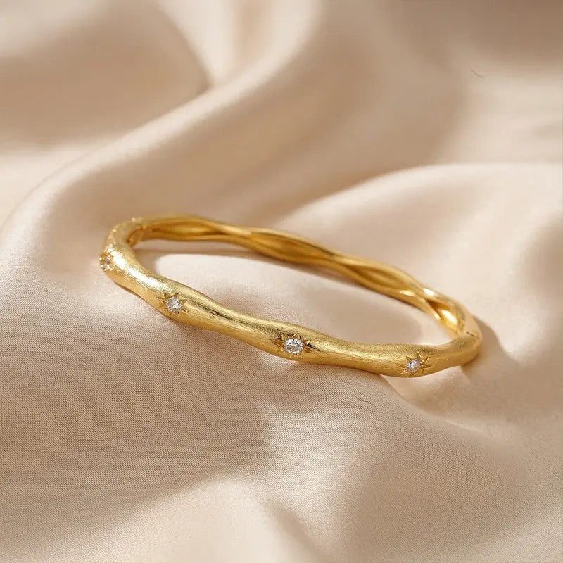 Dainty Matte Brushed Wave Bangle