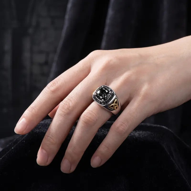 Classy Black Stone Celtic Knot Ring