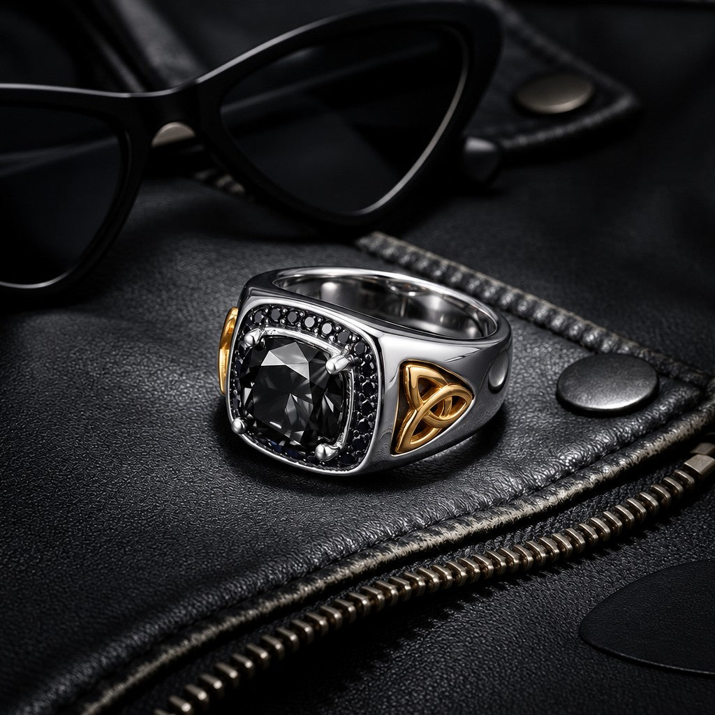 Classy Black Stone Celtic Knot Ring