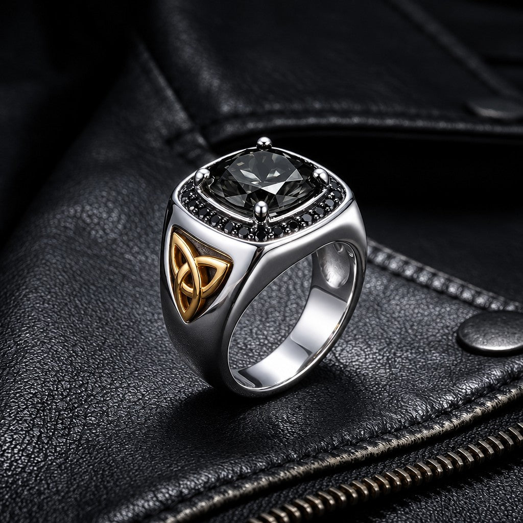 Classy Black Stone Celtic Knot Ring