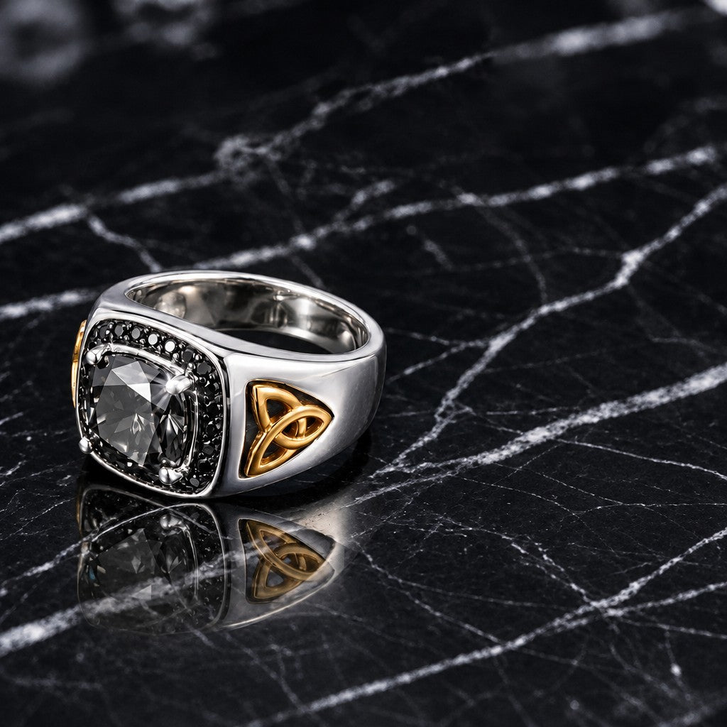 Classy Black Stone Celtic Knot Ring