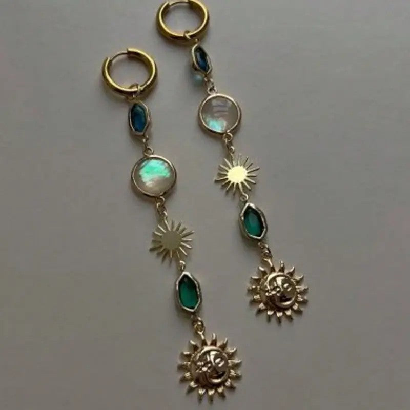 Elegant Sun Moon Dangle Earrings