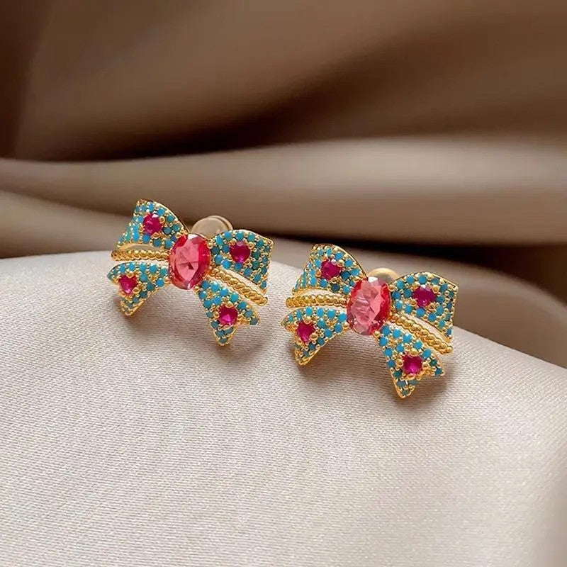 2pc Retro Blue Bow Stud Earrings