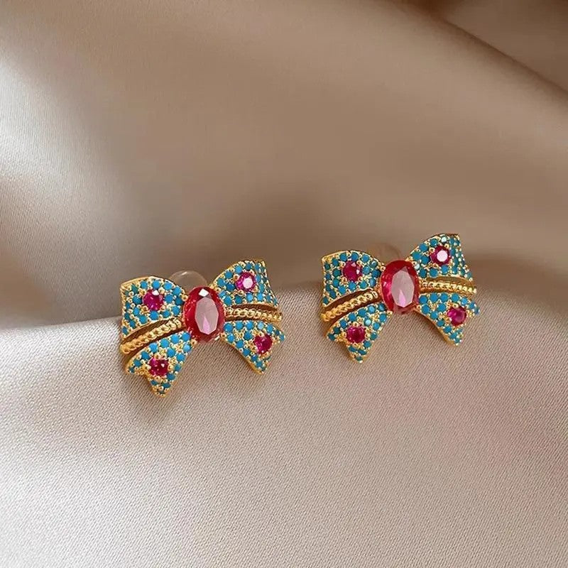 2pc Retro Blue Bow Stud Earrings