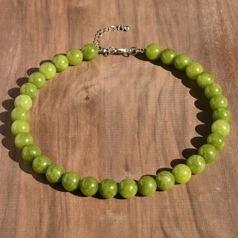 Dainty Peridot Stone Beaded Choker Necklace