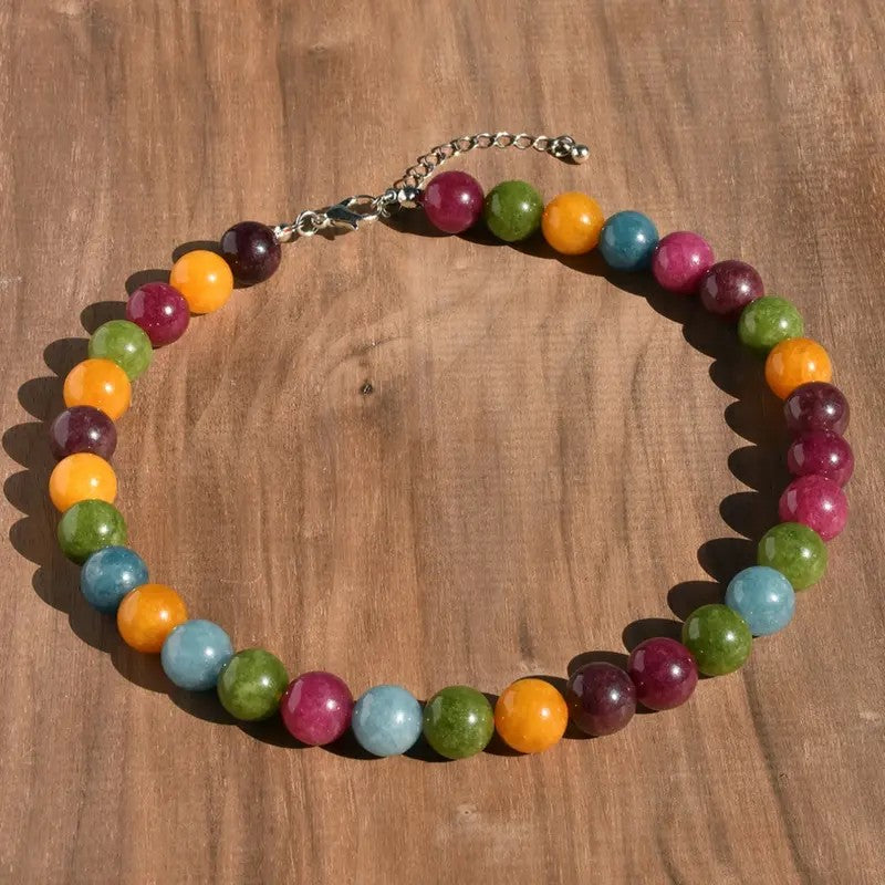 Dainty Peridot Stone Beaded Choker Necklace
