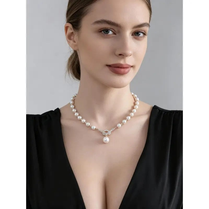 Classy Faux Pearl Bow Y-Necklace