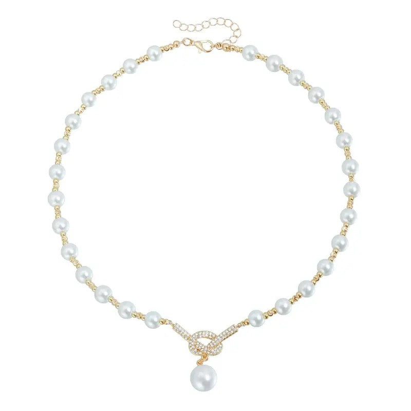 Classy Faux Pearl Bow Y-Necklace