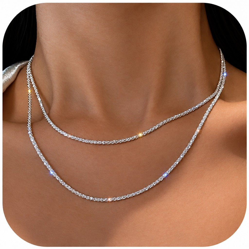 2pc Dainty Layered Zircon Necklace Set