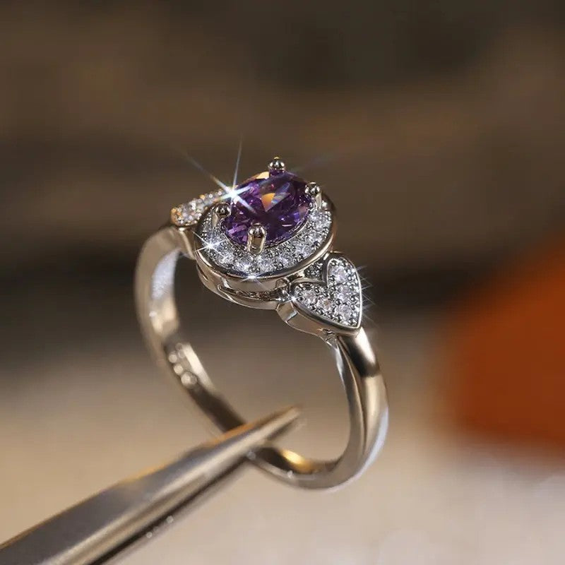 Romantic Purple Heart Zirconia Ring