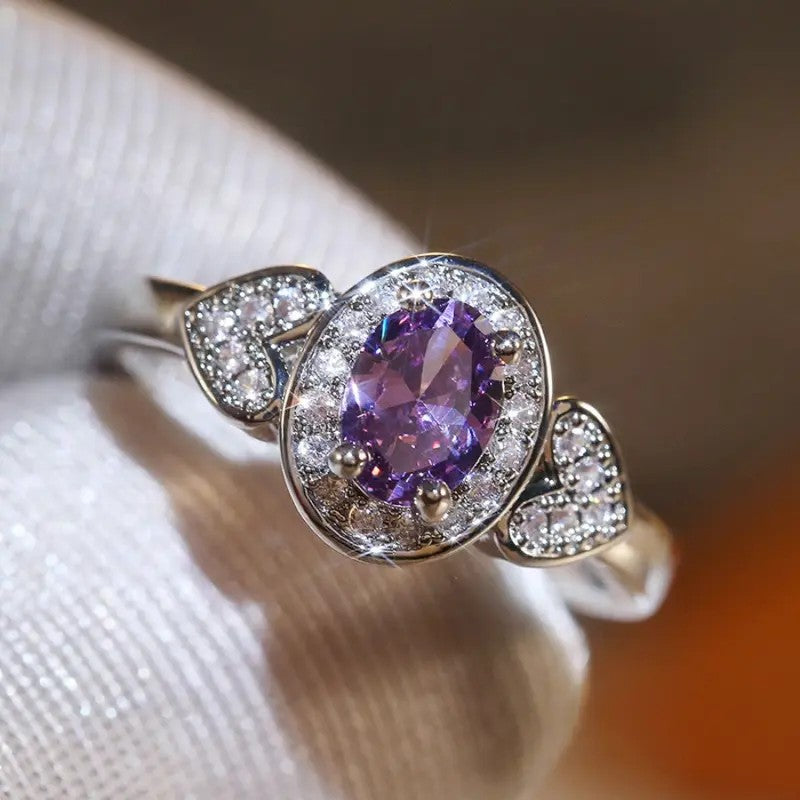 Romantic Purple Heart Zirconia Ring