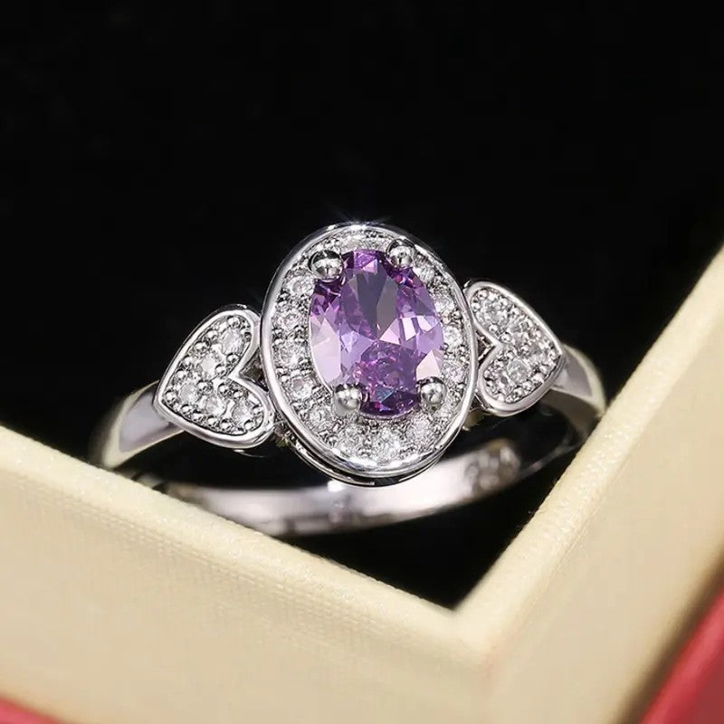 Romantic Purple Heart Zirconia Ring