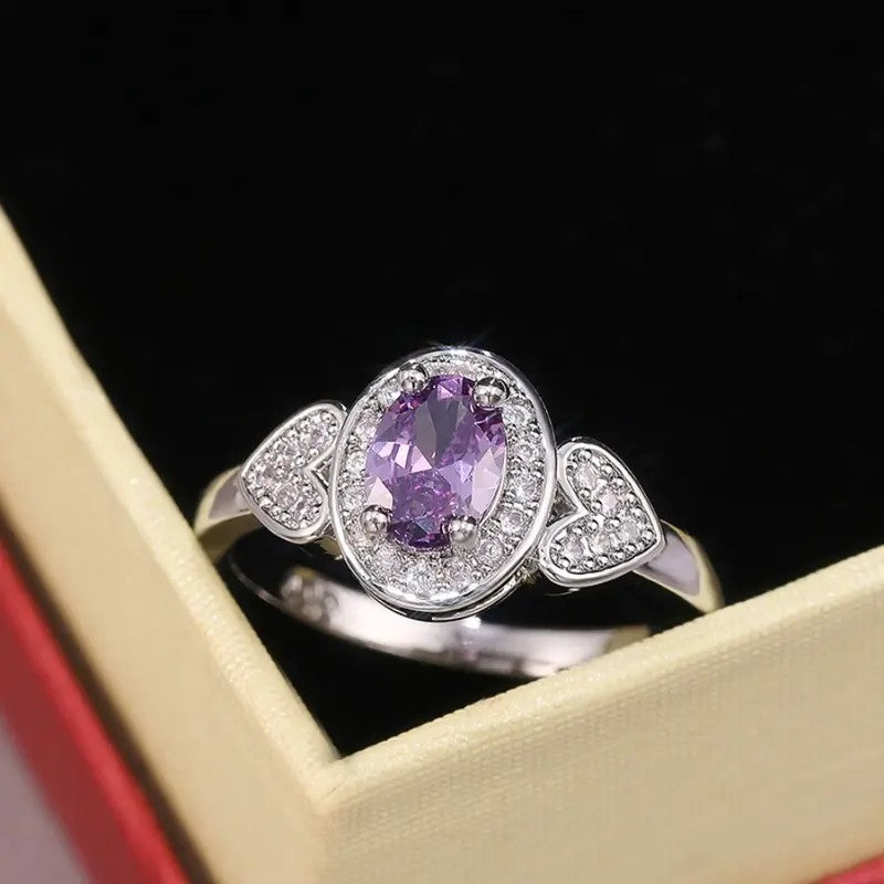 Romantic Purple Heart Zirconia Ring