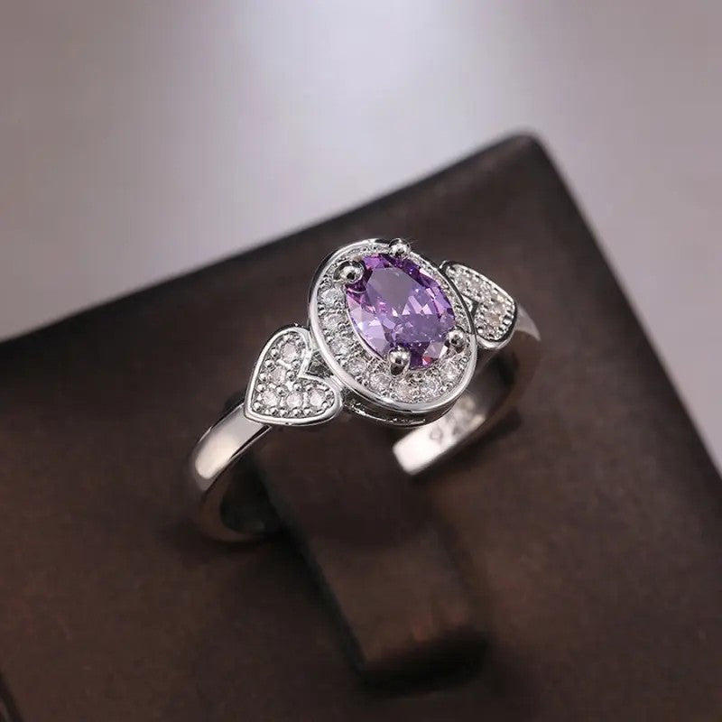 Romantic Purple Heart Zirconia Ring