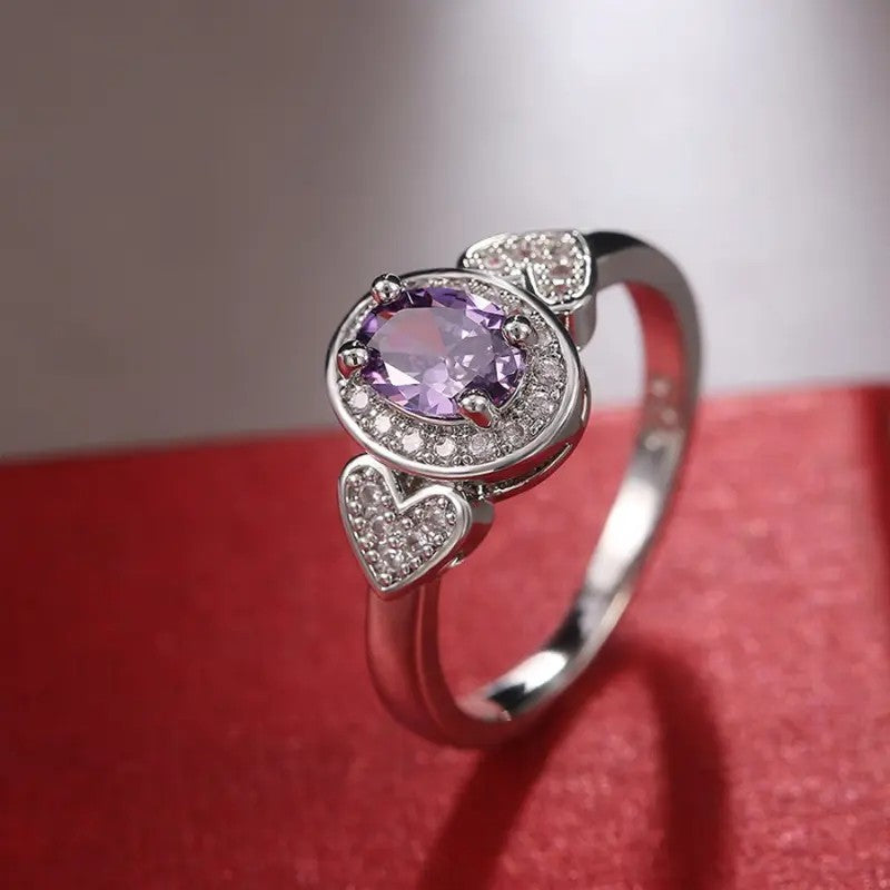 Romantic Purple Heart Zirconia Ring