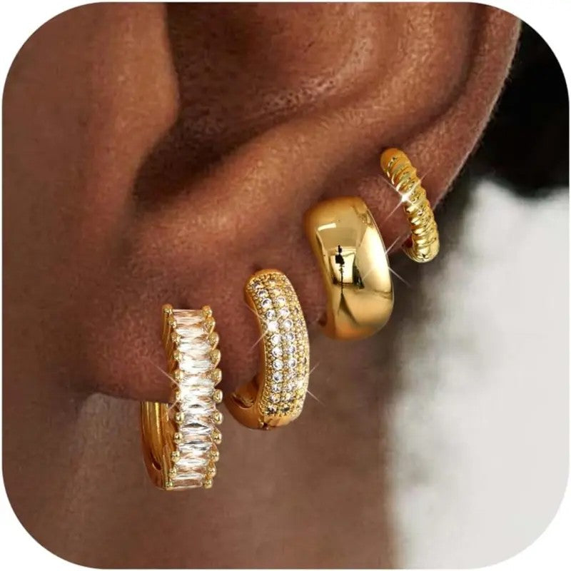 4pc Classy Mixed Texture Huggie Earring Set