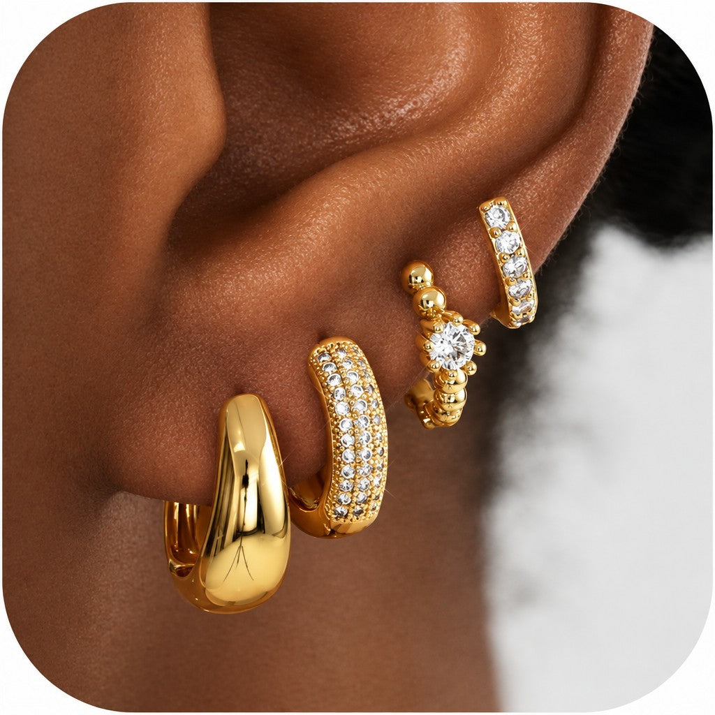 4pc Classy Mixed Texture Huggie Earring Set