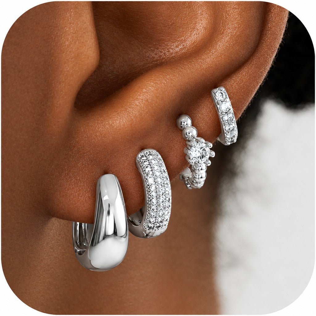 4pc Classy Mixed Texture Huggie Earring Set