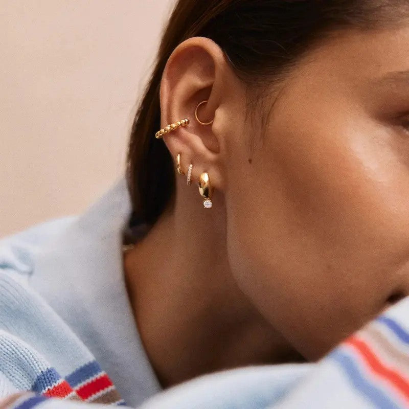 Classy Round Stone Huggie Earrings