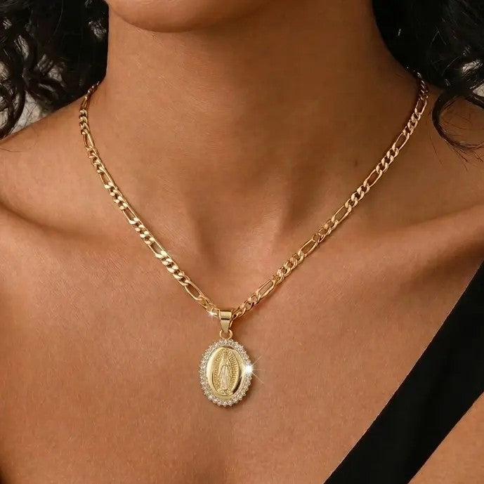 14k Elegant Virgin Mary Pendant Necklace