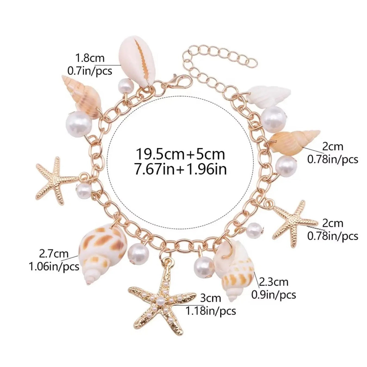 Boho Mixed Shell & Starfish Charm Bracelet
