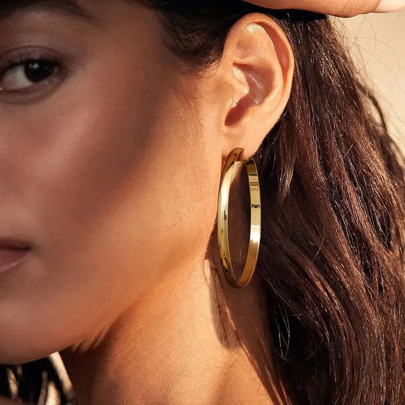 14k Elegant Flat Band Hoop Earrings