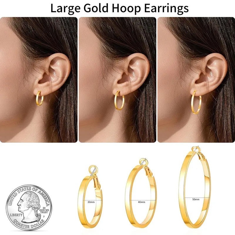 14k Elegant Flat Band Hoop Earrings
