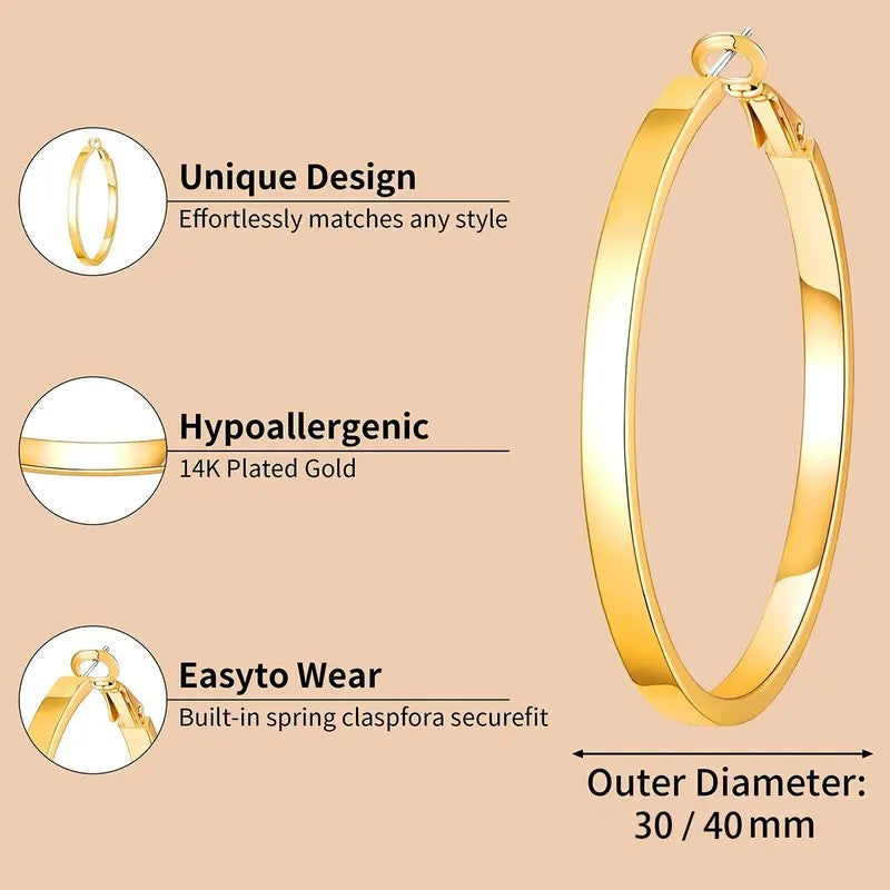 14k Elegant Flat Band Hoop Earrings