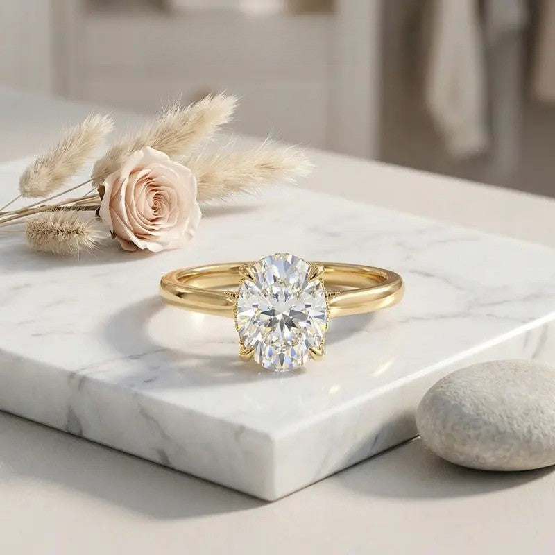 14k Elegant Oval Moissanite Solitaire Ring