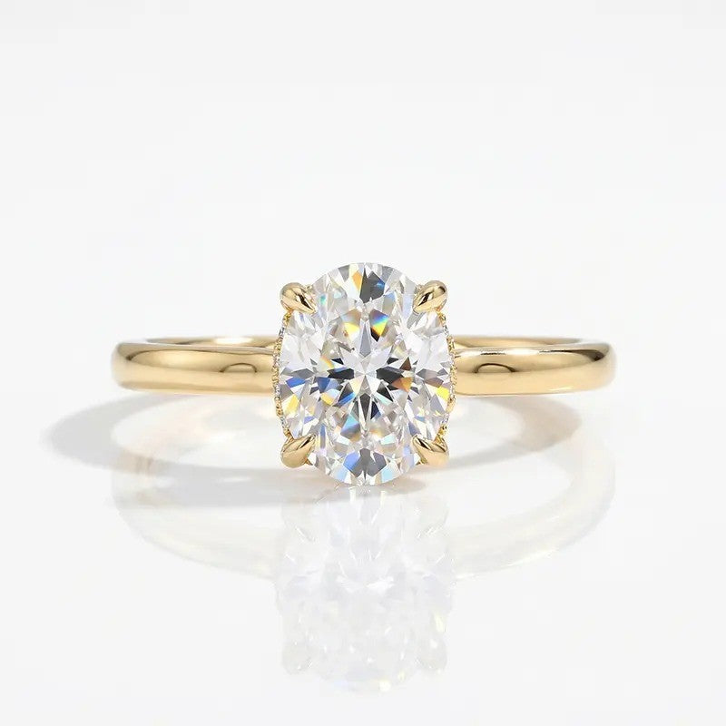 14k Elegant Oval Moissanite Solitaire Ring