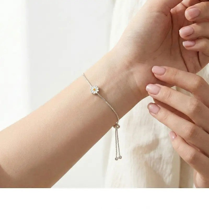 Dainty White Enamel Daisy Bracelet