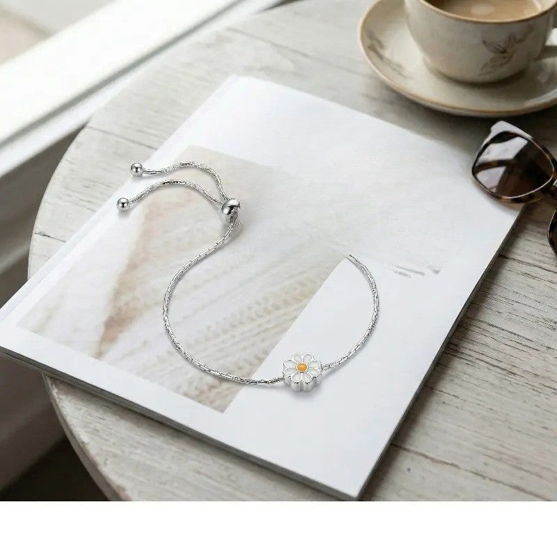 Dainty White Enamel Daisy Bracelet