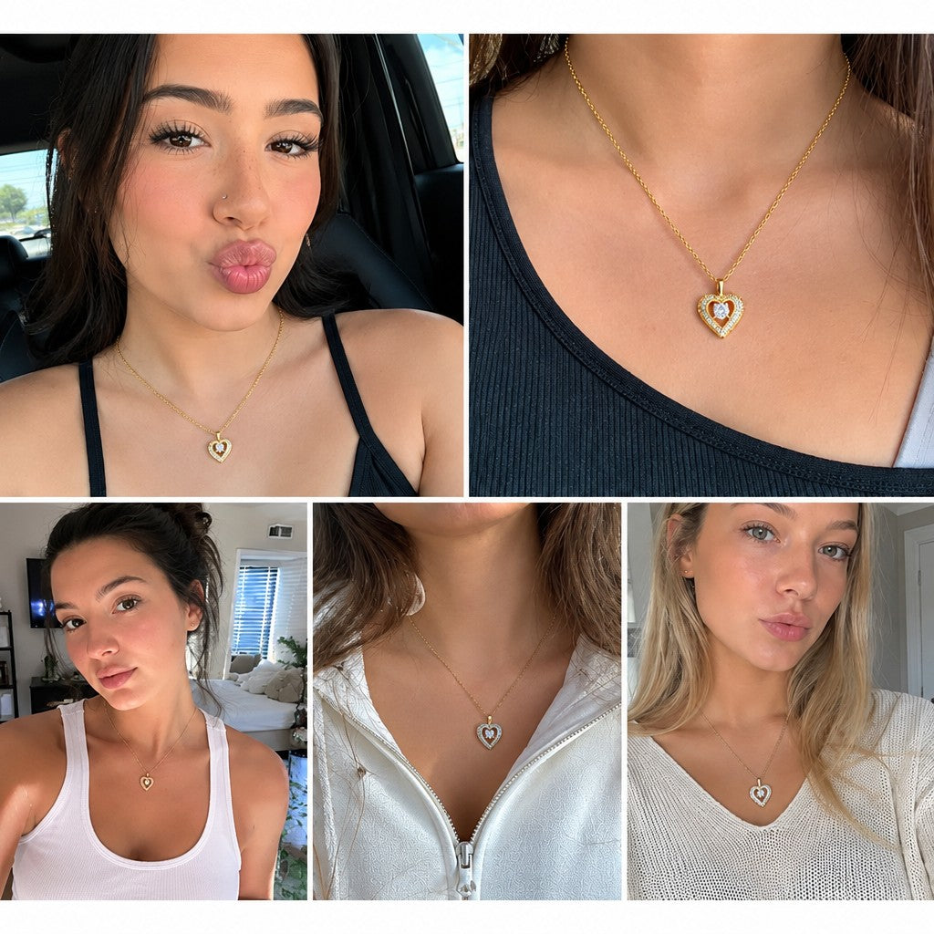 2pc Romantic Pave Heart Necklace Set