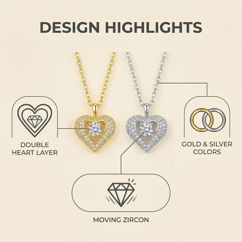 2pc Romantic Pave Heart Necklace Set