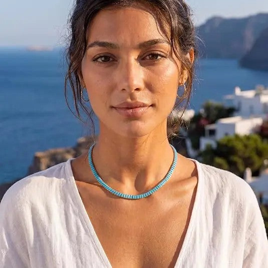 Elegant Turquoise Glass Chain Necklace